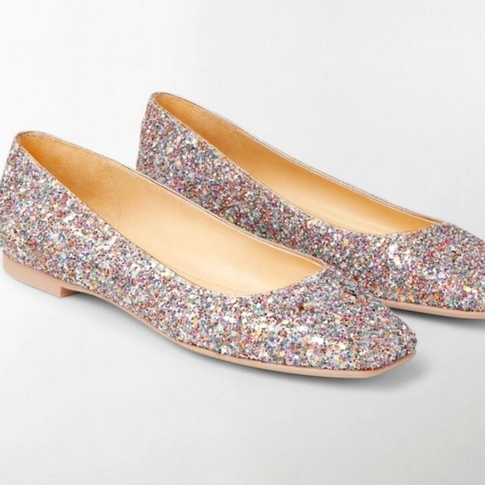 Jimmy Choo Multicolor Glitter Square-Toe Flats - Picture 13 of 15